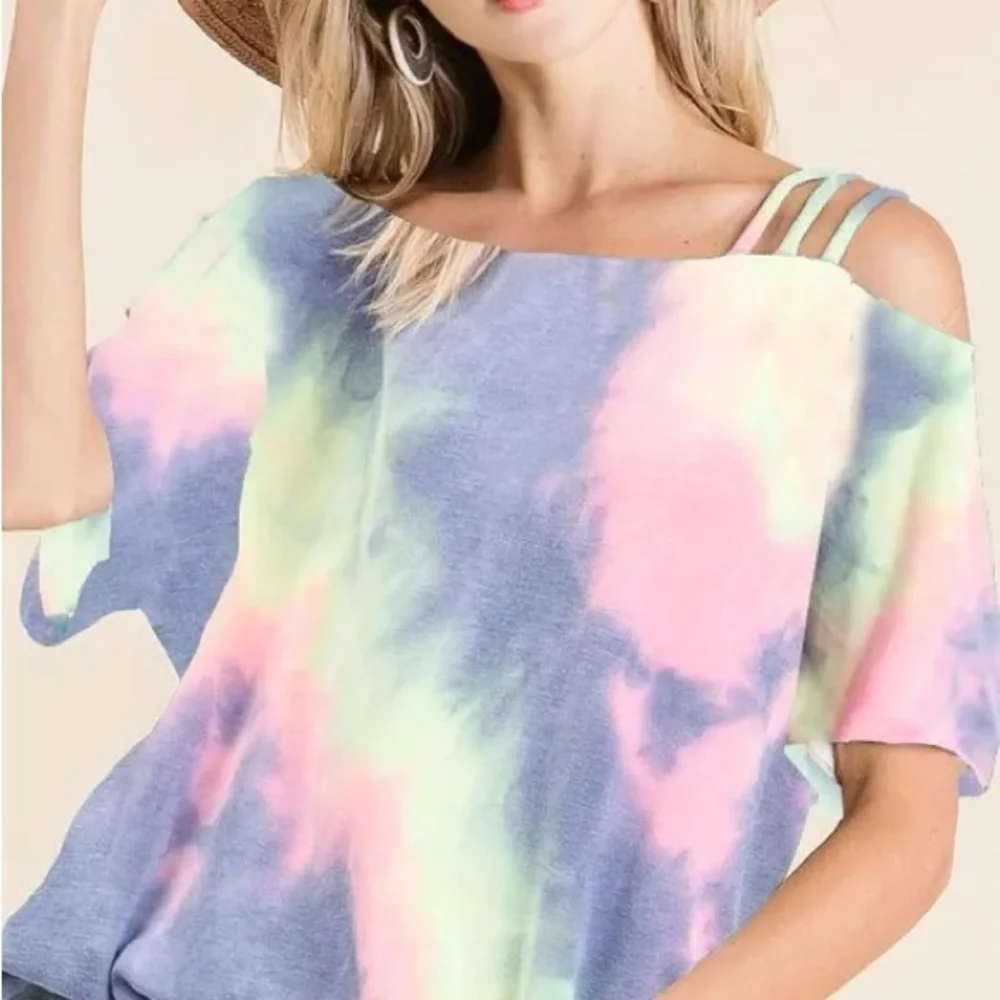 BiBi Tie Dye French Terry Strapped One Shoulder Top